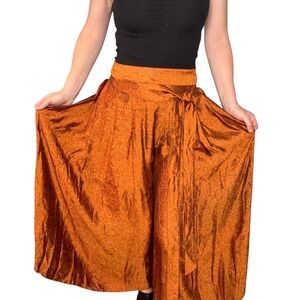 Vtg‎ HIROKO KOSHINO Japan Wide Leg Palazzo Pants Silk Rayon Blend Orange Size 28